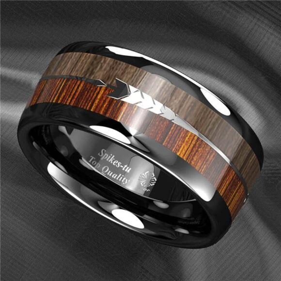 Mens Wedding Band Rings for Men Black Wood Arrow Wedding Rings for Women - Picture 5 of 6